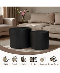 Clihome Nesting Coffee Table Set of 2, Modern Round with Non-Slip Feet, Wood Side for Living Room, Bedroom