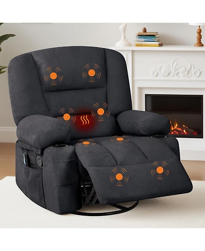 gaomon Oversized massage recliner with vibration and heating,Chenille,manual recline, side pocket,Cup Holders