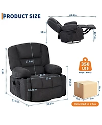 gaomon Oversized massage recliner with vibration and heating,Chenille,manual recline, side pocket,Cup Holders