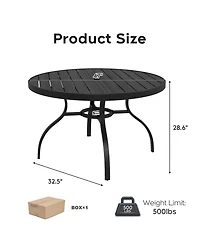 Clihome 5 Piece Round Patio Dining Set, 47in Wood Grain Table and Stackable Metal Arm Chairs