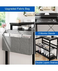 homfan 49" L Shaped Computer Desk with Power Outlet and Led Lights,Reversible Corner Writing Table,Storage Shelves, Monitor Stand