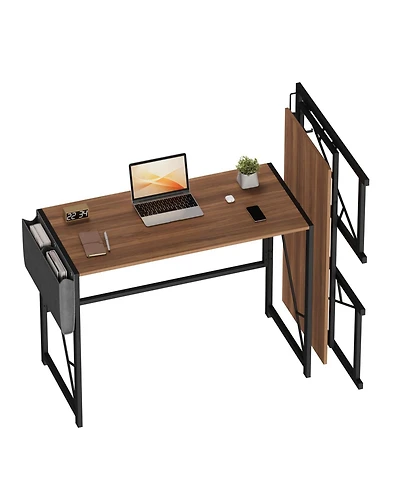 gaomon 39.4" Folding Computer Desk, Home Office Work Desk with Storage Bag and Hook, Foldable Table Gaming Study Writing Desks for Bedroom, Apartment