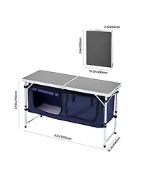Hongge Folding Aluminum Camping Kitchen Table 47 x 19.3 in Portable Cook Station with Storage Organizer