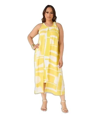 Ashley Stewart Plus Abstract Print Cape Effect Halter Neckline Midi Dress