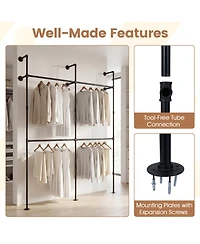 Hongge 9-Inch Double Tier Pipe Clothing Rack for Wall Mounting