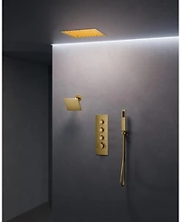 Everstein Thermostatic Dual Showerheads System Ceiling Mount 12" Led Rainfall Shower Faucet with 6" Head Handheld Spray