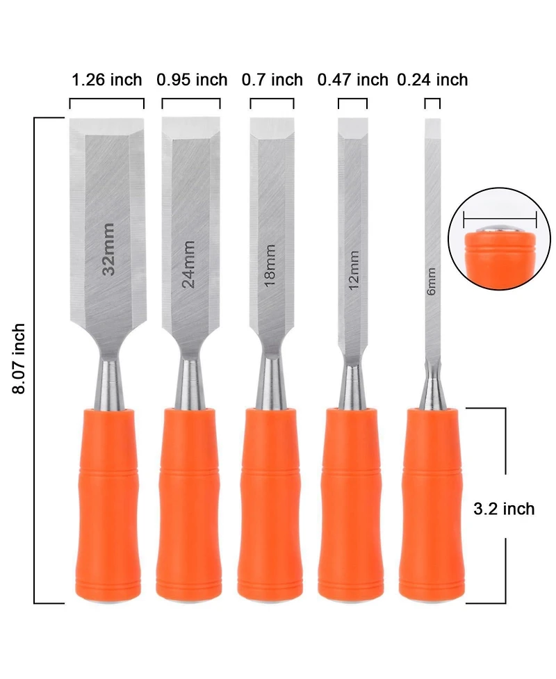 Xdovet Wood Chisel Set Steel Hammer End 5pieces