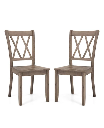 Costway Wooden Dining Chairs Set of 2 with Ergonomic Seat Rubber Wood Frame and High Backrest