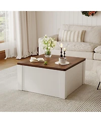 gaomon Farmhouse Square Coffee Table-Turn over-Top Hidden Storage Compartment, Gas Struts, Drawers, Easy-Clean Walnut Wood Grain