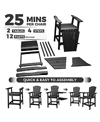 homfan Set of 2 Adirondack Bar Height Chairs with Connecting Tray and High Back, Weather-Resistant Hdpe Patio Barstools for Deck