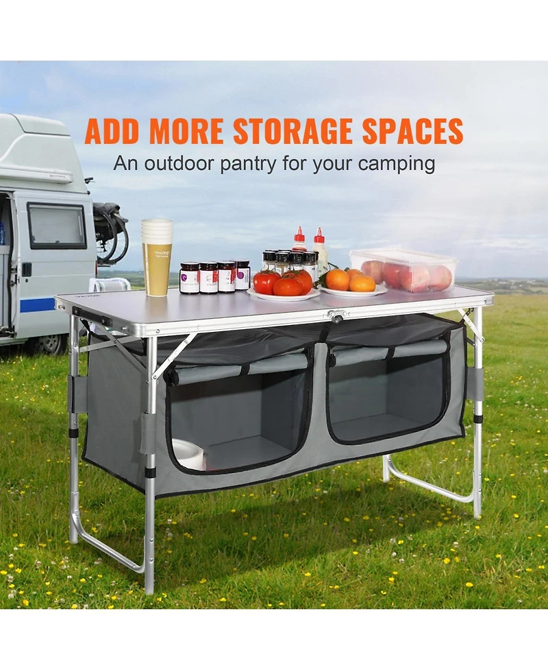 Hongge Quick Setup Folding Camping Kitchen Table 47.2 x 18.5 in with 3 Adjustable Heights and Carry Bag
