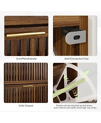 Boyel Living 31.5-Inch Shoe Storage Cabinet, Medieval Modern Independent Shoe Cabinet, Fence Shoe Cabinet with 2 Flip Drawers
