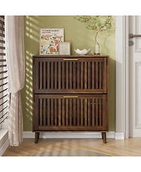 Boyel Living 31.5-Inch Shoe Storage Cabinet, Medieval Modern Independent Shoe Cabinet, Fence Shoe Cabinet with 2 Flip Drawers