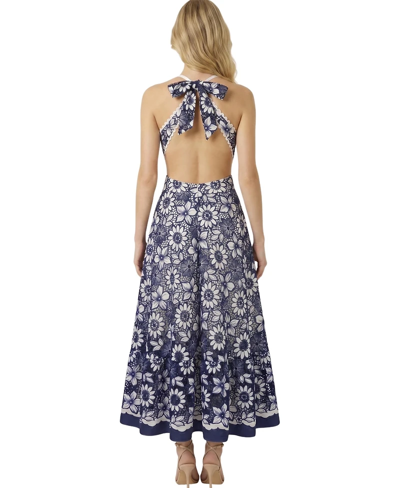 Modenaire Women's Embroidered Floral Halter Midi Dress