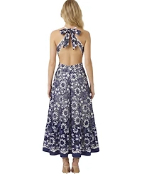 Modenaire Women's Embroidered Floral Halter Midi Dress