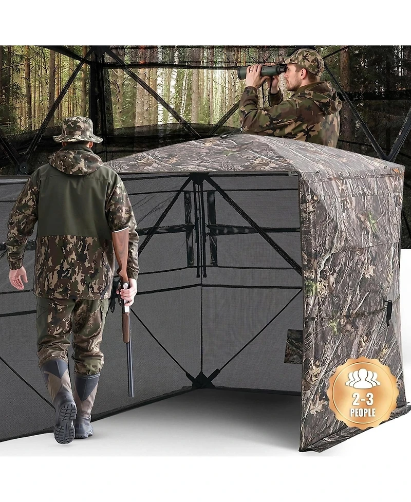 Hongge See Through Hunting Ground Blind 58 x 58 in 360 Degree View for 2 to 3 Hunters with Silent Side Door