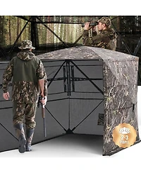 Hongge See Through Hunting Ground Blind 58 x 58 in 360 Degree View for 2 to 3 Hunters with Silent Side Door