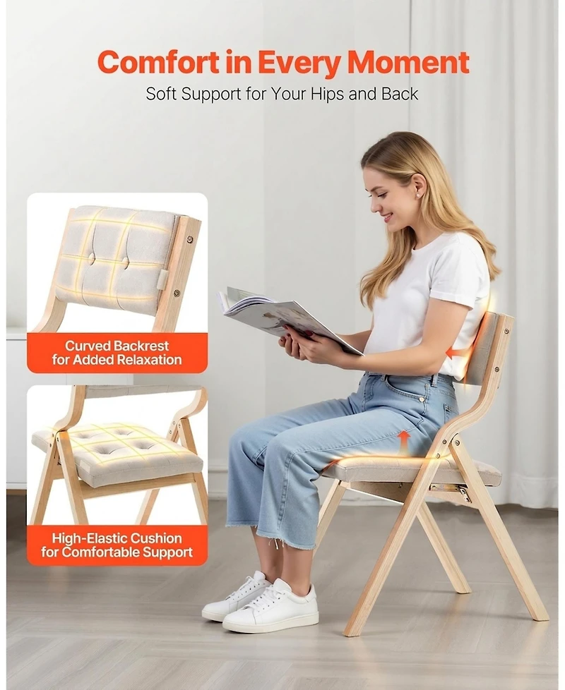 Sugift Set of 4 Wooden Folding Chairs with Cushion Padded Dining Chairs for Kitchen Office Wedding Party