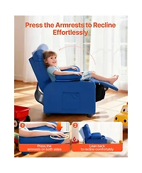 Sugift Kids Reclining Chair with 2 Cup Holders 4 Pockets 107degree(s) to 126degree(s) Adjustable Pu Leather Recliner