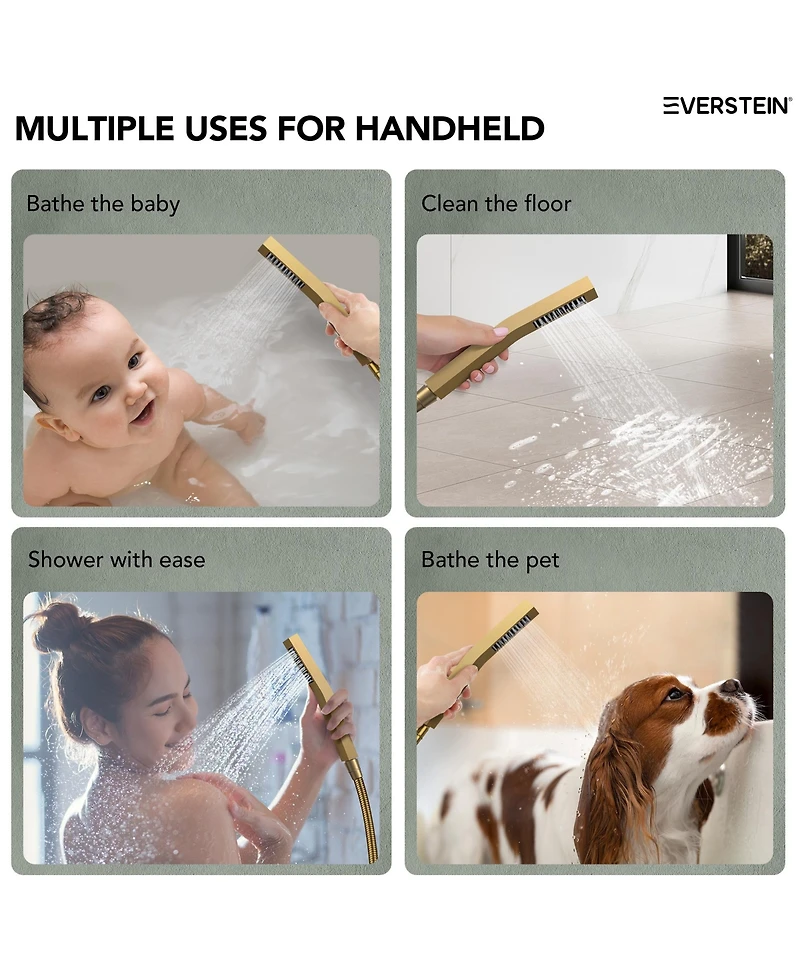 Everstein Thermostatic Dual Showerheads System Wall Mount 12" High-Pressure Rainfall Shower Faucet with Handheld Spray and Body Jet