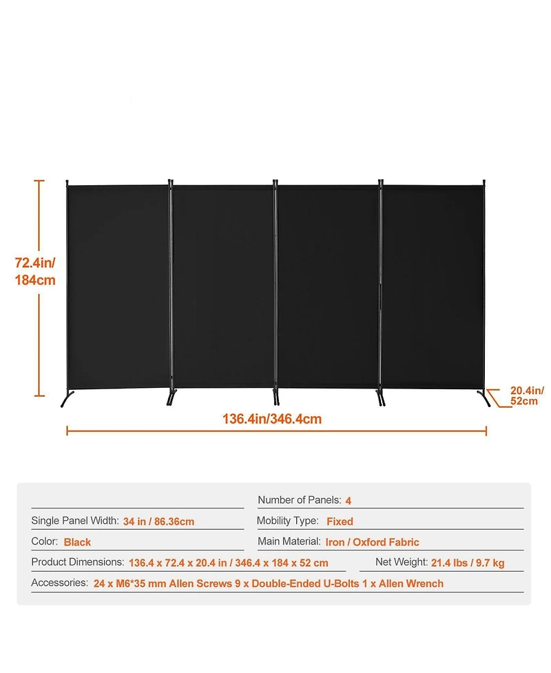 Slickblue Freestanding 4 Panel Room Partition Divider, Portable Privacy Screen for Living Bedroom