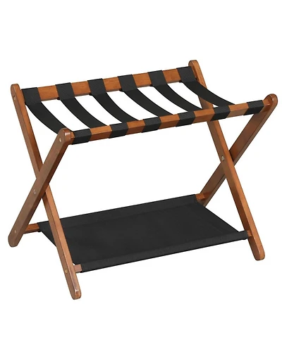 Sugift Solid Rubberwood Folding Luggage Rack with Nylon Shelves