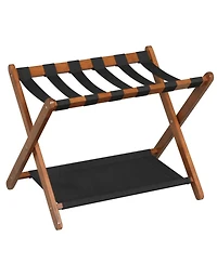 Sugift Solid Rubberwood Folding Luggage Rack with Nylon Shelves