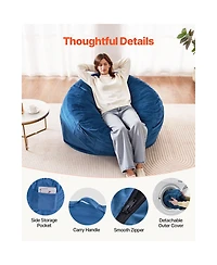Sugift Round Bean Bag Chair with Removable Washable Cover Dutch Velvet Foam Filling Side Pocket