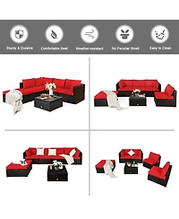 Sugift Outdoor Patio Rattan Sofa and Ottoman Furniture Set