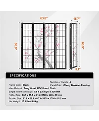 Slickblue 4 Panel Wood Privacy Screen Divider, Portable Folding Partition for Bedroom Home Office Living Room