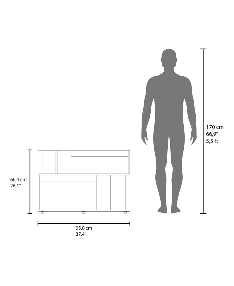 Flynama Asymmetrical Sofa Side Table with Open Storage and Top Shelf