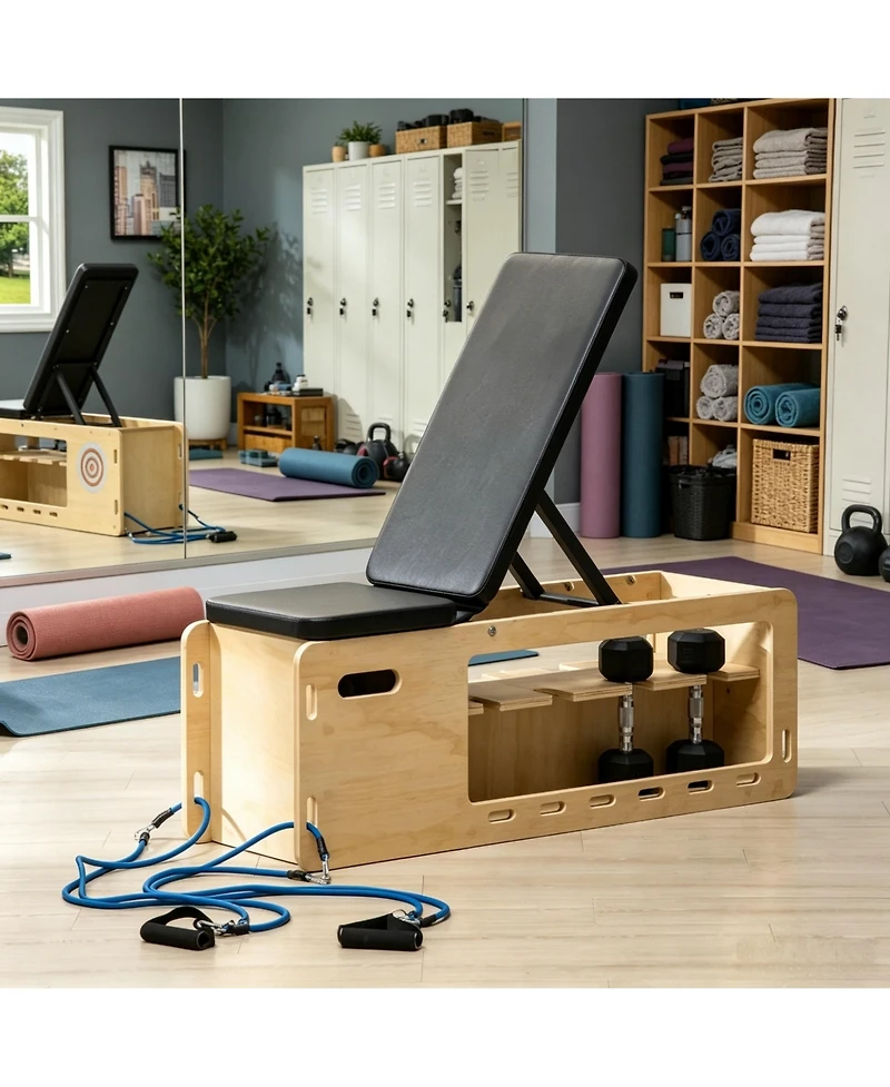 Sevorley Adjustable Weight Bench with Dumbbell Rack and Storage Compartment, Fold Flat Exercise Bench with Resistance Bands
