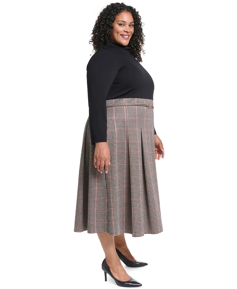 Eliza J Plus Mock-Neck Long-Sleeve Twofer Midi Dress