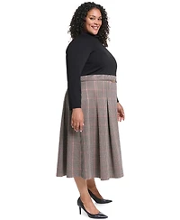 Eliza J Plus Mock-Neck Long-Sleeve Twofer Midi Dress