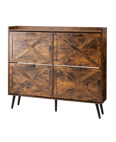 Slickblue Wooden Shoe Storage Cabinet with 4 Flip Drawers, Space-Saving Organizer for Home Entryway