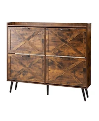 Slickblue Wooden Shoe Storage Cabinet with 4 Flip Drawers, Space-Saving Organizer for Home Entryway