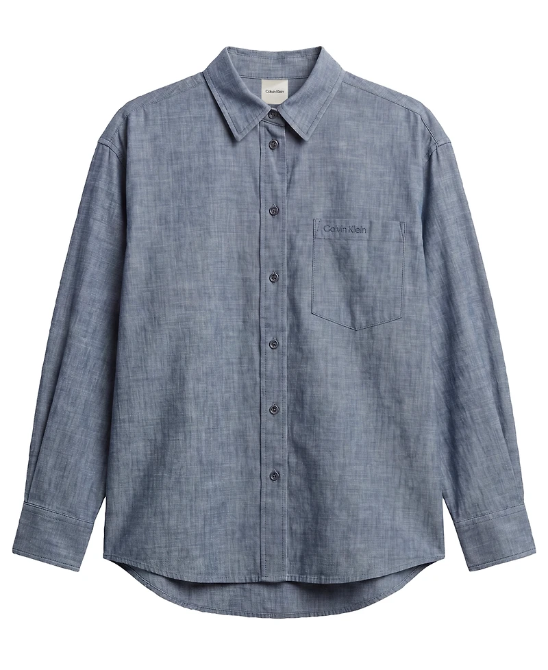 Calvin Klein Women's Chambray Long-Sleeve Button-Down Sleep Shirt