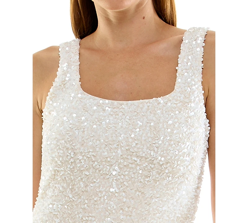 Rare Juniors' Square Neck Sequin Flounce Mini Dress
