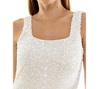Rare Juniors' Square Neck Sequin Flounce Mini Dress