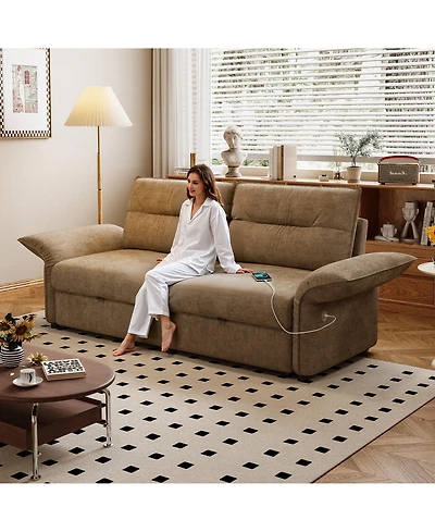 Lucky One 85" 2-in-1 Convertible Sofa Bed with Plush Upholstery and Built-in Usb Charging Ports