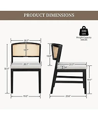 Flynama Set of 2 Rubber Wood Upholstered Rattan Back Dining Chairs