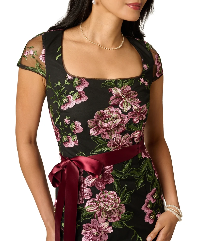 Adrianna Papell Women's Cascading Floral Column Square-Neck Gown