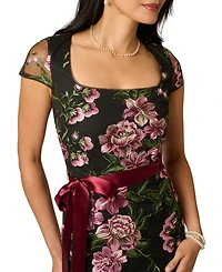 Adrianna Papell Women's Cascading Floral Column Square-Neck Gown