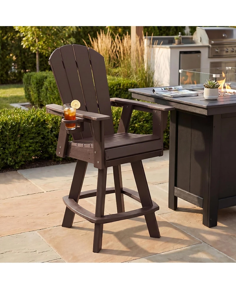 WestinTrends Outdoor Hdpe Swivel Adirondack Bar Height Chair With Cup Holder