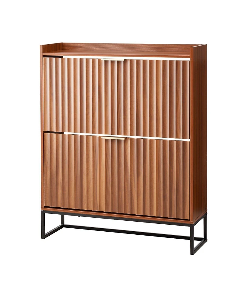 Slickblue Fluted Shoe Storage Cabinet with 2 Flip Drawers, Freestanding Organizer for Hallway Bedroom