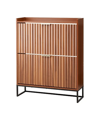 Slickblue Fluted Shoe Storage Cabinet with 2 Flip Drawers, Freestanding Organizer for Hallway Bedroom