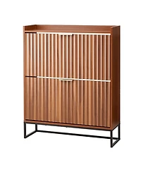 Slickblue Fluted Shoe Storage Cabinet with 2 Flip Drawers, Freestanding Organizer for Hallway Bedroom