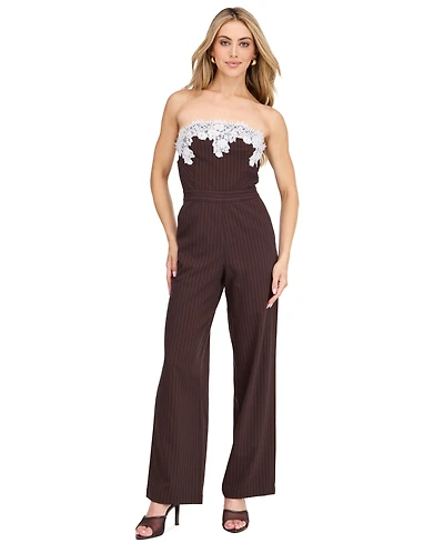 Kittenish Women's Harper Strapless Wide-Leg Lace-Trim Jumpsuit