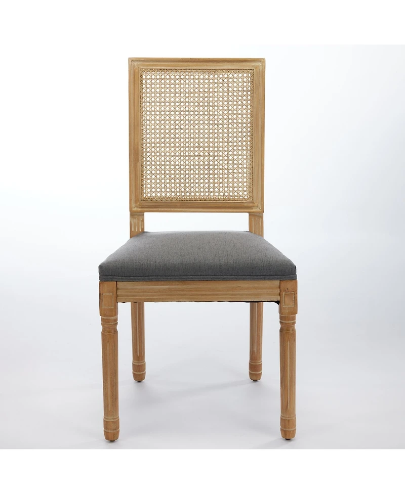 Flynama Set of 2 Solid Wood Rattan Back Dining Chairs