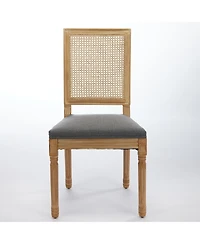 Flynama Set of 2 Solid Wood Rattan Back Dining Chairs